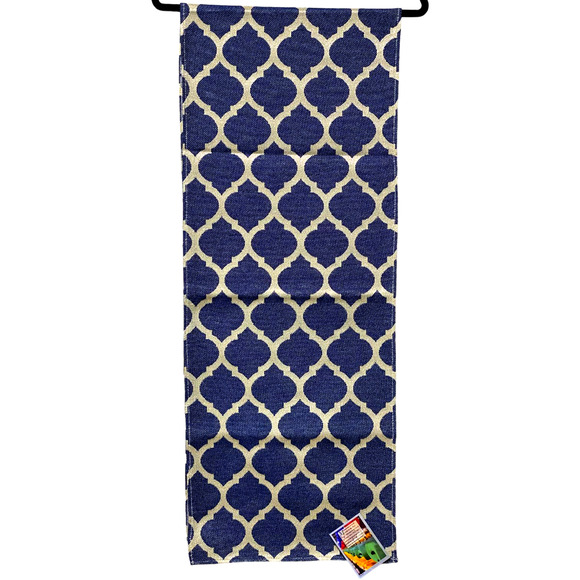 Moroccan Me Crazy Mediterranean Ikat Table Runner Decor Blue G Thread 72" NEW - Picture 6 of 8